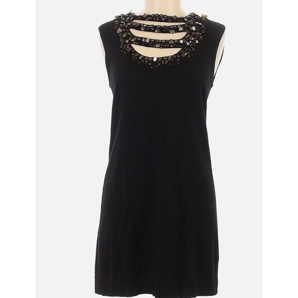 Nanette Lepore Black Sleeveless Sequin Embellished Neckline Dress Size S